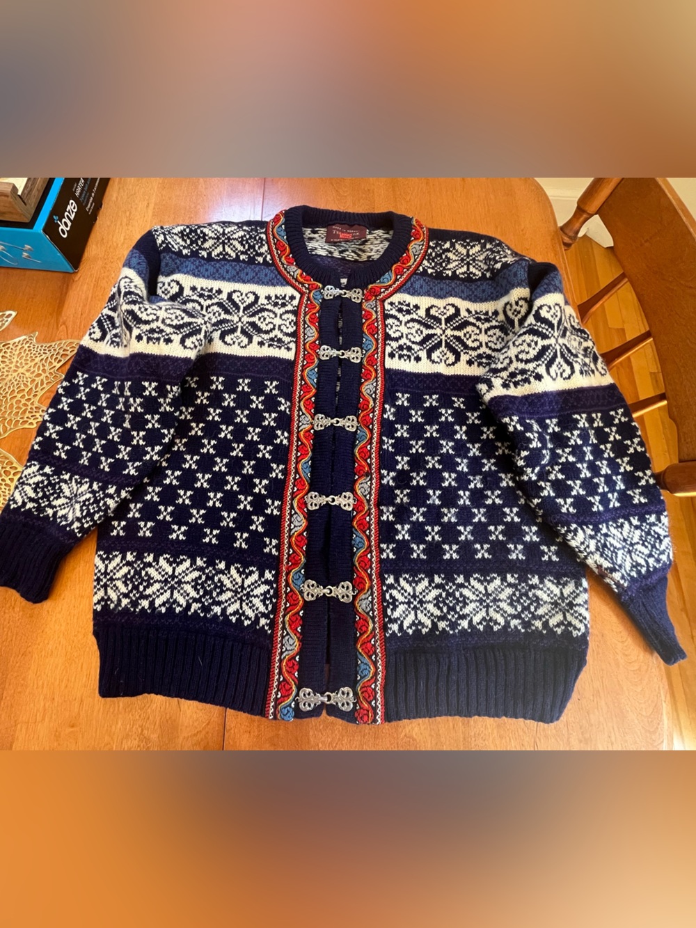 Men's Navy & Cream Nordic Cardigan Sweater Telemark Style By Skjaeveland